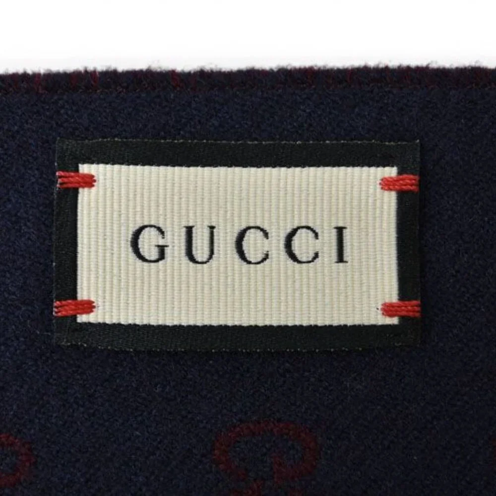 Gucci Scarf Reversible Winter Wool GG Wine Navy - Picture 4 of 7